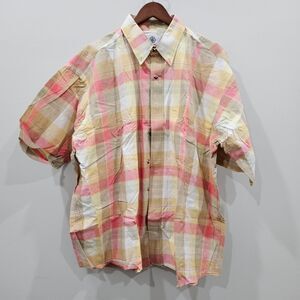 Cotton Bay Mens Plaid Button Down Shirt XL Yellow Pink Casual Holidays Vacation